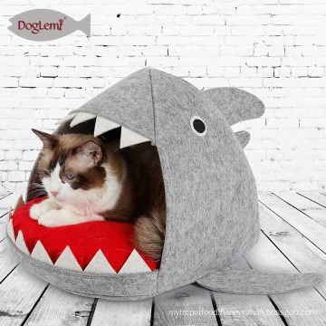 Shark Design Cat Bed Cave Shark Pet House with Removable Cushion Mat